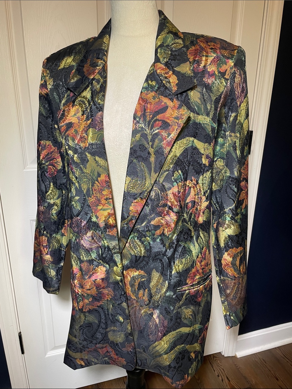 Vintage Ellen Figg Floral Tapestry Blazer Jacket Metallic Jacquard 90s Boho Sz10